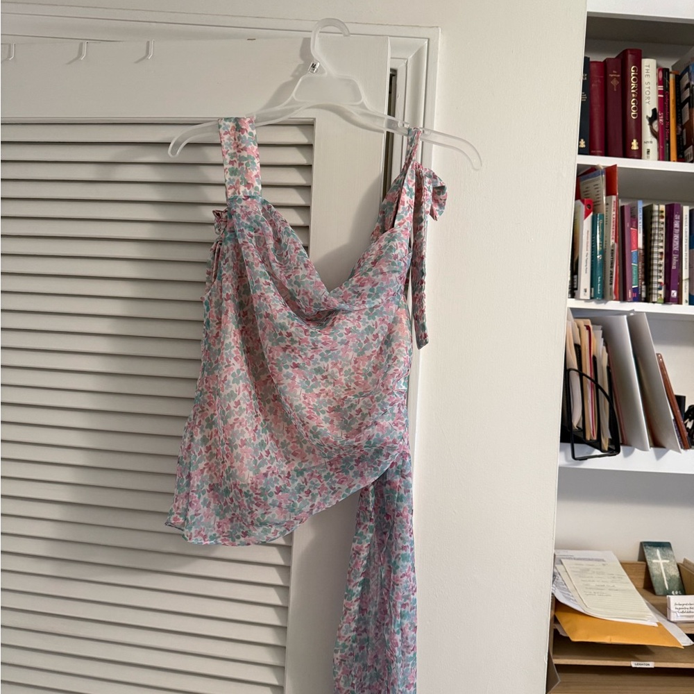 Lovers + Friends Pink and Blue Floral Blouse